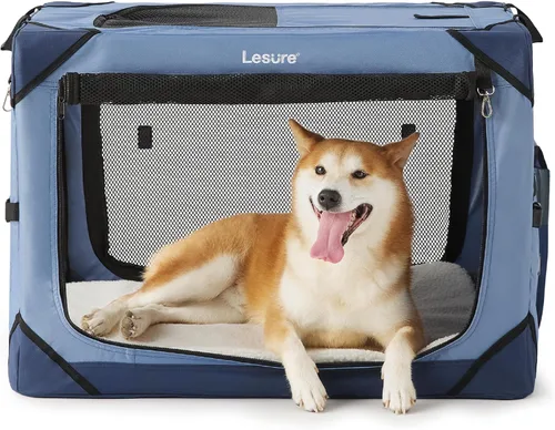Miniatura 14 de Lesure Jaula Plegable para Perros - Perrera de Viaje Portátil para Perros Grandes, Jaula para Mascotas de 4 Puertas con Ventanas de Malla