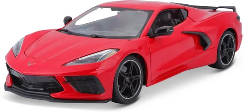 Chevrolet Corvette Stingray C8 Gris Oscuro Metálico con Rayas de Carreras 1/18 Modelo de Auto Fundido a Presión por Maisto