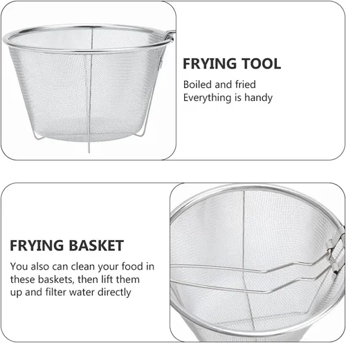 Miniatura 4 de YARNOW Cesta plegable de acero inoxidable de 10.23 pulgadas con mango largo ergonómico para freír profundamente el aceite y colar alimentos