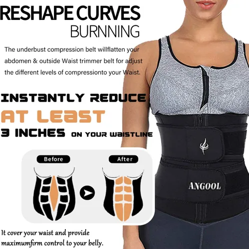 Miniatura 3 de ANGOOL - Entrenador de cintura de neopreno para mujer, cinturón recortador de talla grande, cinturón para sauna, corsé con cremallera
