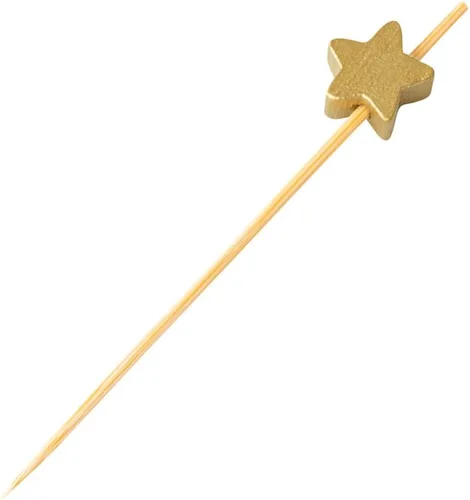 Miniatura 10 de Restaurantware Pinchos de comida de 3.5 pulgadas, 1000 palitos de canapé con estrella dorada, resistentes, desechables, de madera de bambú
