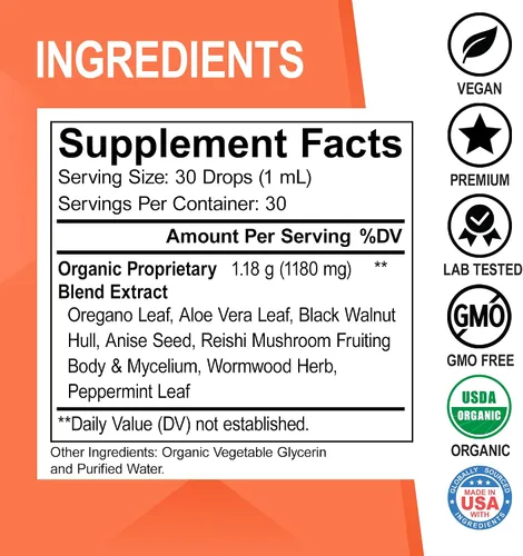 Miniatura 7 de Candi Cleanse & Gotas de aceite de orégano – Aceite orgánico de gotas de orégano líquido y ajenjo de nogal negro – Complejo de equilibrio