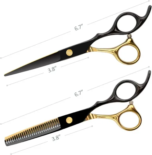 Miniatura 6 de Tijeras profesionales de peluquería de oro negro juegos de corte de pelo salón tijeras rectas multifuncionales Tijeras de dientes Tijeras