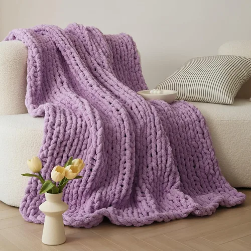 Miniatura 22 de WESHIONGOO Manta de Punto Grueso Throw 40"*40" (101.6cm*101.6cm) Mantas de Punto para Sofá Cama Manta Suave Esponjosa con Hilo Chenille Jumbo Grueso