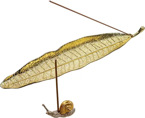 Miniatura 11 de Quemador de incienso de hojas y caracoles, juego de soporte para incienso con colector de cenizas de incienso, soporte para varillas de incienso