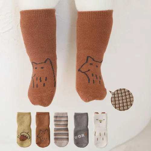 Miniatura 2 de BEHELE Calcetines de agarre antideslizantes para bebés, calcetines cálidos y gruesos antideslizantes, calcetines para niñas y niños recién nacidos