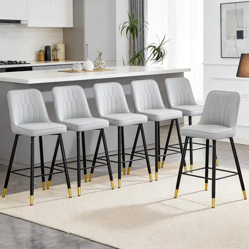 Miniatura 32 de Juego de 4 Taburetes de Bar, Taburetes de Bar de Altura de Mostrador con Respaldo, Taburetes de Cocina Modernos de Cuero Sintético, Taburete de Bar
