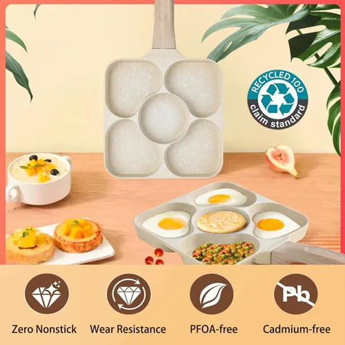 Miniatura 3 de JUSTUP Sartén antiadherente para tortilla de 5 tazas, sartén saludable de granito de aluminio para panqueques, sartén con mango resistente al calor
