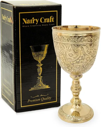 Miniatura 6 de Copa de vino decorativa de latón macizo con diseño en relieve real, medieval, hecha a mano, con diseño real en relieve, 1 unidad