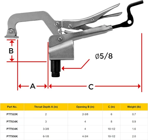 Miniatura 3 de BuildPro Inserta - Alicates, inserción de ∅5/8", profundidad de garganta de 2", apertura de 2-3/8", abrazadera montada en mesa, manija de manivela