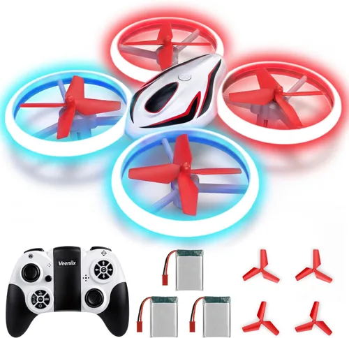Dron para niños y adultos, 3 baterías de tiempo de vuelo de 24 minutos, cuadricóptero RC anticolisión con luz LED, retención de altitud, regalos