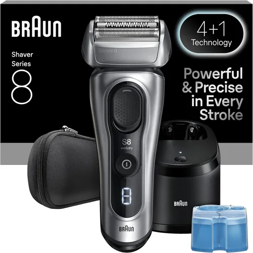 Braun Series 8 8567cc Maquinilla de afeitar eléctrica para hombre, 4+1 elementos de afeitado y recortador de precisión para cabello largo, centro