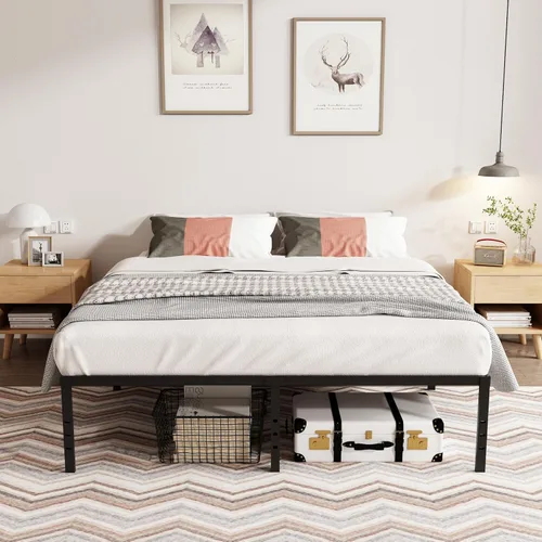 Miniatura 4 de Marcos de cama California King con plataforma de metal de 18 pulgadas de alto, base resistente de 3500 libras, marco de cama tamaño California King