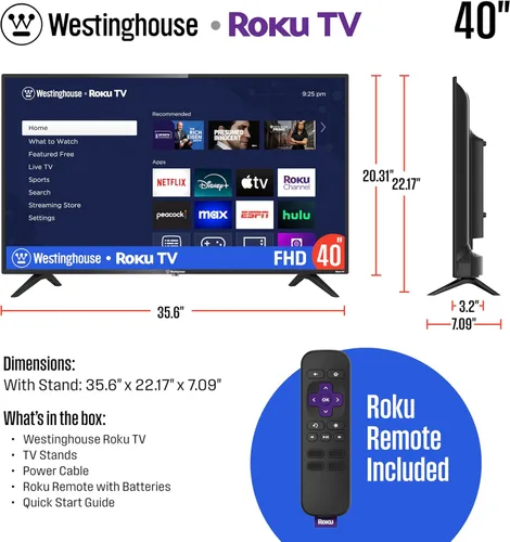 Miniatura 5 de Westinghouse Roku TV - Smart TV de 40 pulgadas, televisor FHD 1080P con conectividad Wi-Fi y aplicación móvil, pantalla plana, Bluetooth, compatible