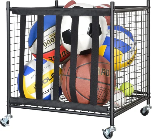 Snail Organizador de almacenamiento de equipo deportivo para garaje, carro rodante con canasta y ganchos para pelotas deportivas, jaula de