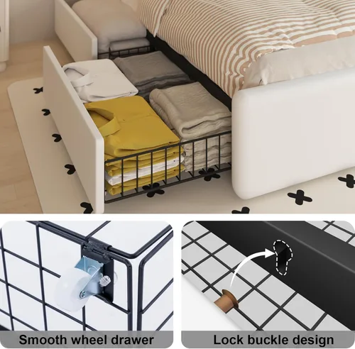 Miniatura 5 de Benevika Marco de Cama Queen con 4 Cajones de Almacenamiento y Cabecera Ajustable, Cama de Plataforma Tapizada con LED con Puertos Tipo C y USB