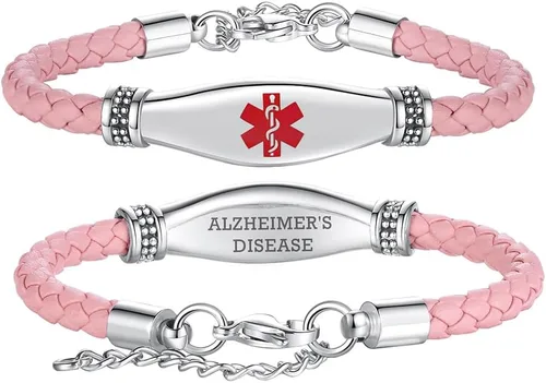 Miniatura 65 de LinnaLove Pulseras de alerta médica para mujeres, hermosas pulseras de cuero femenino para identificación médica con grabado gratuito