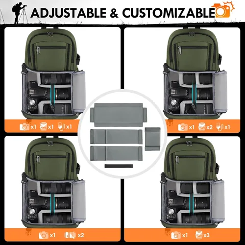 Miniatura 7 de RAINSMORE Bolsa para cámara DSLR y sin espejo para fotógrafos, impermeable, pequeña funda cruzada con inserto acolchado extraíble y soporte
