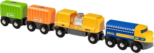 BRIO 33982 Tren de carga de tres vagones - Tren de juguete de madera apto para niños | Experiencia de juego atractiva | Compatible con todas las