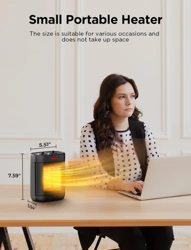 Miniatura 7 de Calentador de Espacio Pequeño de 1000W para Uso en Interiores, Calentamiento Rápido 2S, Calentador de Espacio Eléctrico de Cerámica PTC con 3 Modos