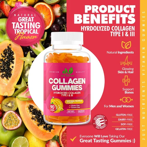 Miniatura 3 de Gomitas de colágeno para mujeres y hombres (90 unidades) – Colágeno hidrolizado de alta calidad tipo I y III para soporte del cabello, la piel