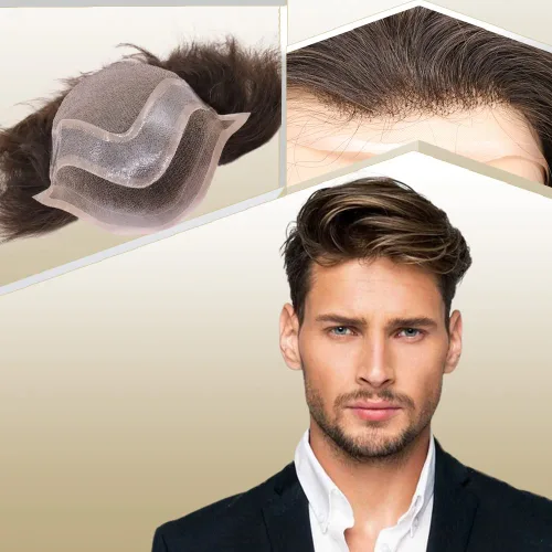 Miniatura 13 de Toupee para hombres, piezas de cabello 100% europeo, sistema de reemplazo de cabello humano virgen de 10 x 8 pulgadas, mono encaje con poliuretano