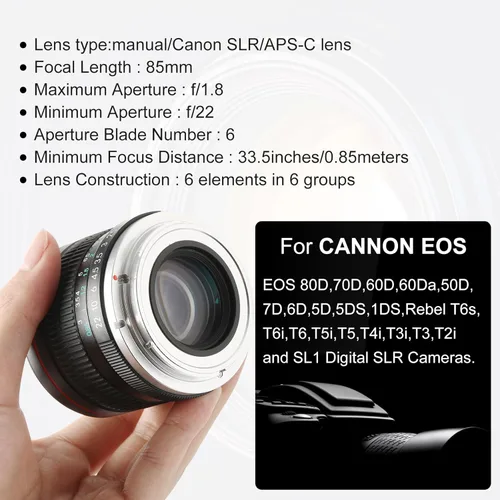 Miniatura 6 de JINTU 85mm f1,8 Lente de Cámara Manual Fija Prime para Nikon SLR D5600 D3200 D610 D750 D780 D810 D850 D3300 D3500 D5100 D5200 D5300 D7100 D7200 D90