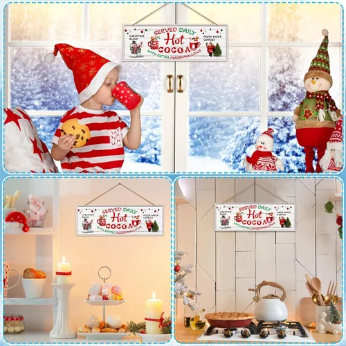 Miniatura 6 de D24TIME Letreros de Navidad de cacao caliente, letrero de decoración de barra de cacao caliente