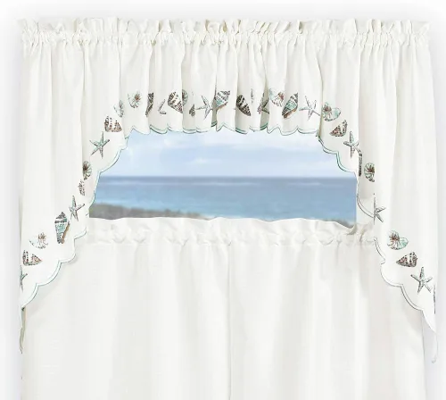 Miniatura 7 de RENAISSANCE HOME FASHION Seashells bordadas, 58 x 12 pulgadas Cenefa, natural