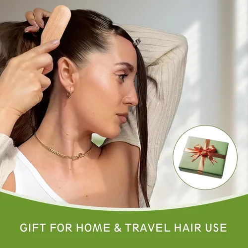 Miniatura 4 de Cepillo de pelo de tamaño de viaje, cepillo de pelo pequeño con control de bordes de madera para evitar el encrespamiento y suavizar los vuelos