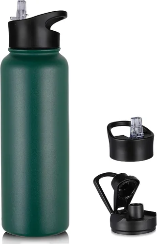 Miniatura 75 de Botella de agua aislada de 64 onzas con tapas de pajita y boquilla, jarra de agua de acero inoxidable de medio galón con mango de paracord, vacío