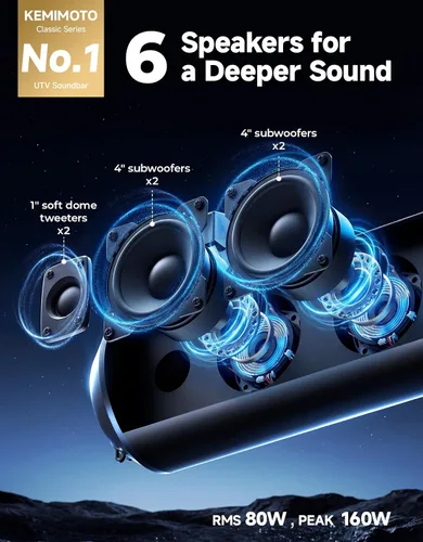 Miniatura 3 de KEMIMOTO Barra de sonido UTV de 28 pulgadas, altavoz para carrito de golf compatible con Bluetooth, IPX5 impermeable ATV barra de sonido compatible