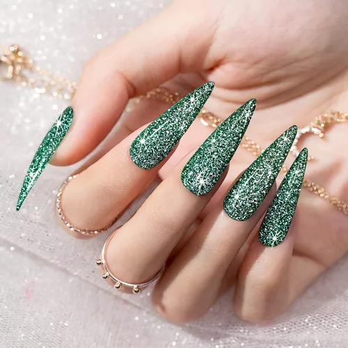 Miniatura 3 de RARJSM Esmalte de uñas de gel con purpurina verde, esmalte de gel reflectante con destellos de purpurina y diamantes, esmalte de uñas de gel