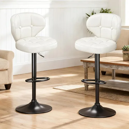 Miniatura 18 de Juego de 2 taburetes de bar, taburetes de bar giratorios ajustables con respaldo, sillas de bar de altura de mostrador con reposapiés, asiento Negro