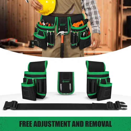 Miniatura 5 de Cinturón de herramientas magnético para hombres, 26 bolsillos, bolsa de herramientas resistente, funda magnética, cinturón de herramientas de Verde