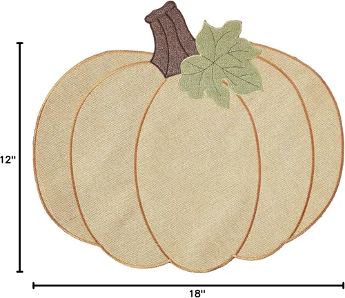 Miniatura 5 de Violet Linen Juego de 4 manteles individuales decorativos con diseño de calabaza de otoño de cosecha de Acción de Gracias, apliques bordados