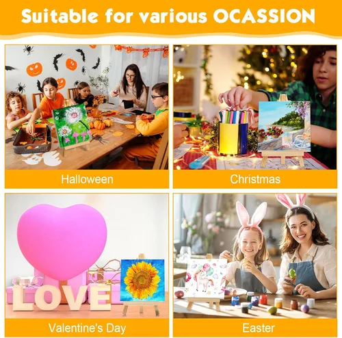 Miniatura 5 de Mimorou Juego de 32 mini lienzos de 3 x 3 pulgadas con caballetes para pintar, regalos navideños, pequeños lienzos estirados para arte, paneles
