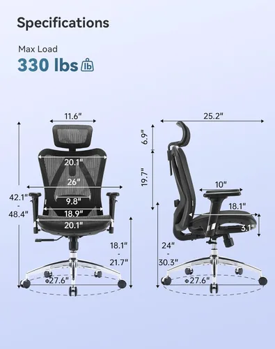 Miniatura 3 de SIHOO M57 Silla de oficina ergonómica de malla, silla de escritorio con respaldo alto para el hogar con reposabrazos 3D, soporte lumbar y Gris