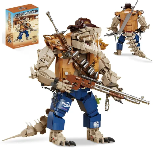 Mov stone Cowboy - Juego de construcción de cocodrilo con cabeza articulada, compatible con Lego adultos, manos, pies y mandíbula, 1503 piezas de