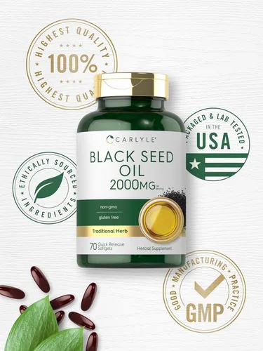 Miniatura 6 de Carlyle - Cápsulas de Aceite de Semilla Negra en Gel 2000mg 70 Píldoras para Mujeres y Hombres Suplemento Herbal sin OMG y sin Gluten