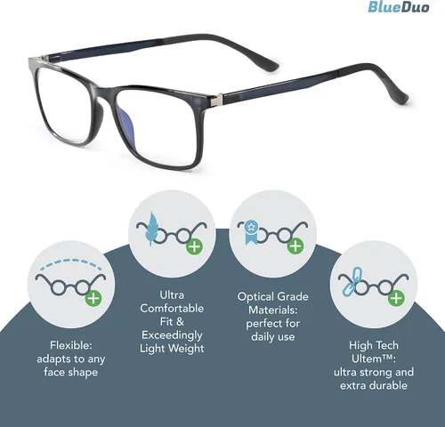 Miniatura 5 de BlueDuo Cruise - Gafas cuadradas de alta calidad con bloqueo de luz azul con clip magnético para mujeres y hombres, sin reflejos Gris oscuro