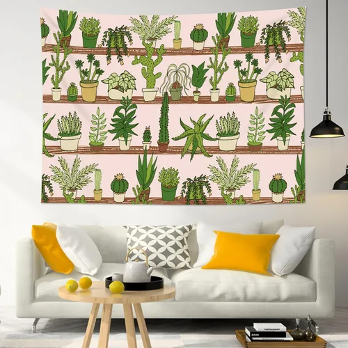 Miniatura 23 de HVEST Tapiz de cactus con diseño de plantas suculentas del desierto tropical en estante de madera, tapiz para colgar en la pared, acuarela botánica
