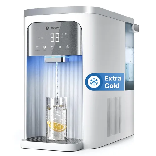 NOVETE Filtro de Agua de Ósmosis Inversa para Encimera, Agua Fría UV hasta 32℉, Certificado NSF/ANSI 42/58, 4:1 Pura a Desagüe, Sin Instalación