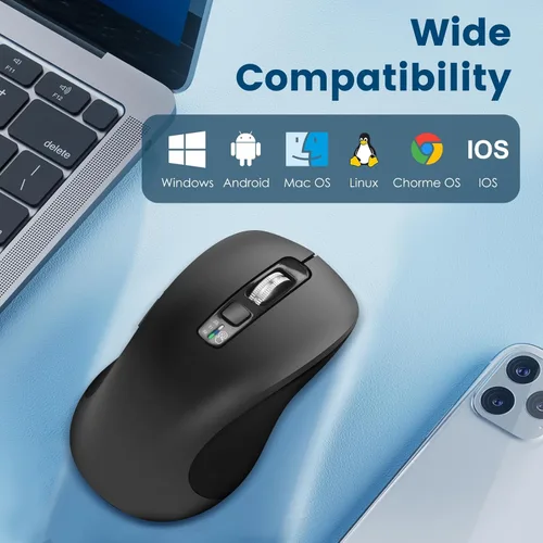 Miniatura 4 de CITLLA Ratón inalámbrico Bluetooth (USB + BT1 + BT2), ratón de tamaño completo, desplazamiento de 4 vías, silencioso para múltiples dispositivos Gris