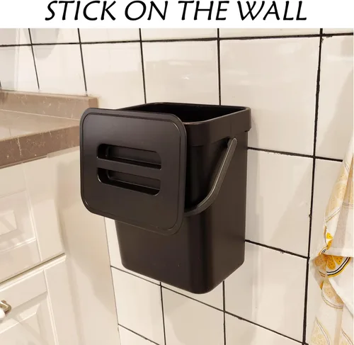 Miniatura 5 de stonespace Cubo de compost de cocina para encimera, pequeño bote de basura colgante con tapa debajo del fregadero para cocina y baño, cubo de Negro