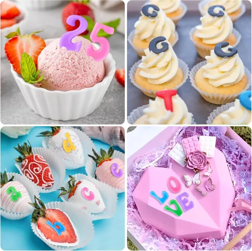 Miniatura 7 de 4 piezas de moldes de silicona de letras, moldes de fondant antiadherentes de números y letras para chocolate, caramelo, decoración de pastel