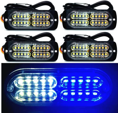 Miniatura 10 de Barra de luz estroboscópica ámbar impermeable de 12-24 V, 20 LED, con 32 intermitentes diferentes para automóvil, camión, SUV, camioneta, 4