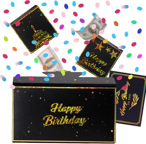 Miniatura 9 de BABORUI Tarjeta de cumpleaños desplegable con confeti, caja de regalo sorpresa de feliz cumpleaños, explosión para dinero, caja sorpresa