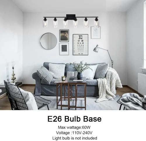 Miniatura 7 de MELUCEE Lámpara de Tocador Negra de 6 Luces, Aplique Industrial de Metal para Pared, Iluminación para Baño, Dormitorio, Pasillo, Cocina, Soporte