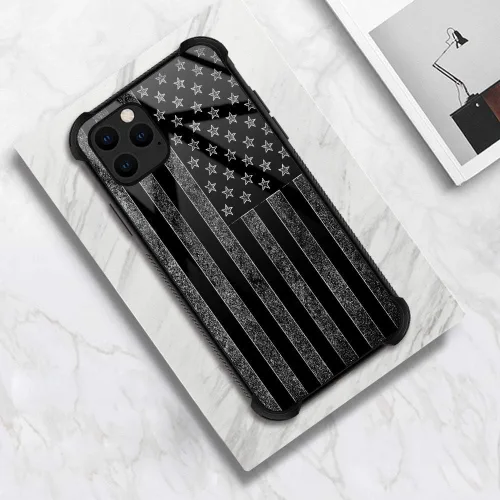 Miniatura 6 de ZHEGAILIAN Funda compatible con iPhone 12 Mini, funda de bandera estadounidense en blanco y negro, parte trasera de vidrio templado + funda